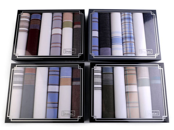 Premium Men's Cotton Handkerchiefs Gift Box Set (6-Pack) - Classic Striped Pocket Squares, Assorted Colors