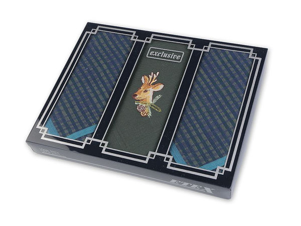 Premium Men's Cotton Handkerchief Gift Set (3-Pack) - Embroidered Hunting, Fishing & Nature Motifs