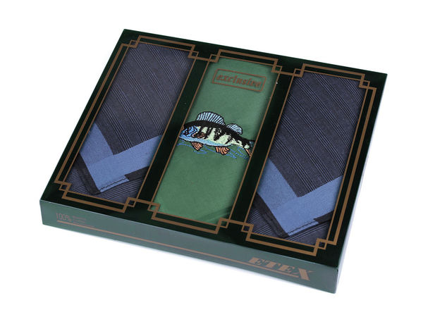 Premium Men's Cotton Handkerchief Gift Set (3-Pack) - Embroidered Hunting, Fishing & Nature Motifs