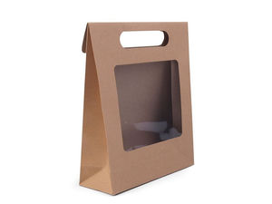 Natural Kraft Paper Gift Bag with Transparent Display Window and Die-Cut Handle - 16 x 21 cm