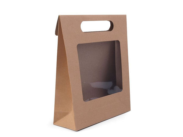 Natural Kraft Paper Gift Bag with Transparent Display Window and Die-Cut Handle - 16 x 21 cm