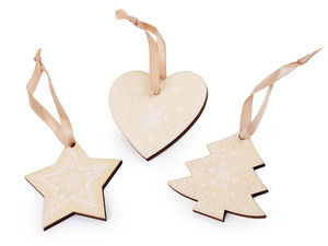 Handcrafted Wooden Christmas Ornaments (3-Piece Set) - Star, Heart, and Tree Hanging Holiday Decorations with Eco-Leather Straps