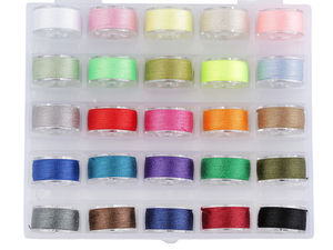 Premium Bobbin Organizer Box with 25 Pre-Wound Assorted Color Bobbins - Sewing Machine Storage Case