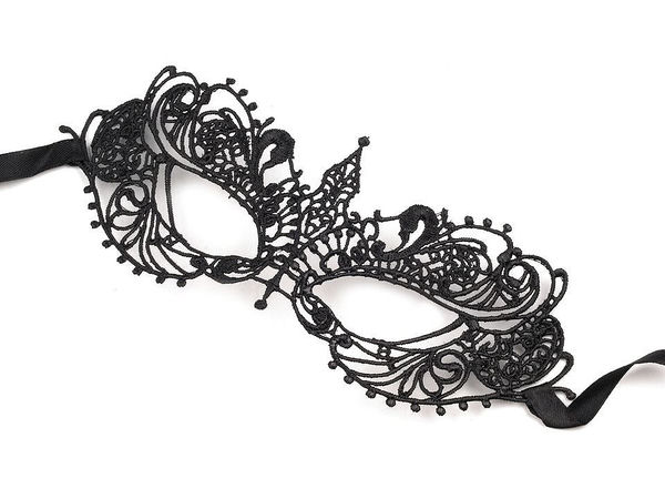 Black Lace Masquerade Eye Mask - Premium Venetian Party Veil with Satin Ribbons for Carnivals, Halloween, and Festivals
