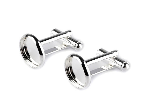 DIY Blank Cufflink Bezel Settings, 12mm Round Tray Cabochon Bases for Resin and Jewellery Making (Silver Light)