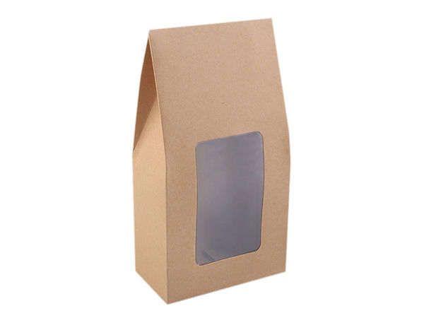 Natural Kraft Paper Gift Bags with Clear Display Window for Cosmetics, Candles & Crafts