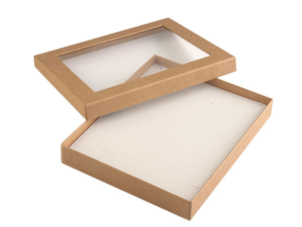 Premium Padded Jewelry Box with Transparent Window, 16 x 19.5 cm - Natural Brown
