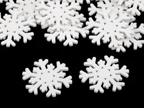 Premium White Painted Wooden Snowflake Cut-Outs - Christmas Holiday Table Decor & Scrapbooking Crafts