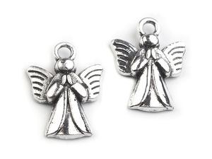 Angel Metal Charm Pendant (15x20mm) - Platinum Patina Finish Decorative Hanger for Clothing, Shoes, Accessories, and Crafts
