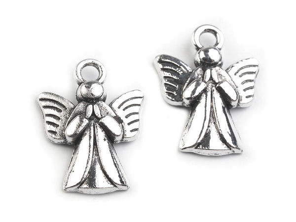 Angel Metal Charm Pendant (15x20mm) - Platinum Patina Finish Decorative Hanger for Clothing, Shoes, Accessories, and Crafts