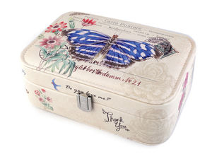 Premium Butterfly Print Eco-Leather Jewellery Box with Integrated Mirror & Multi-Compartment Storage