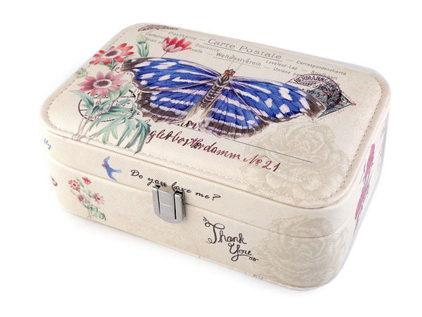 Premium Butterfly Print Eco-Leather Jewellery Box with Integrated Mirror & Multi-Compartment Storage