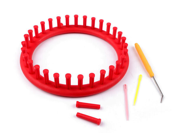 Premium 19cm Round Knitting Loom Set for Hats, Scarves & Shawls - Beginner-Friendly Circular Loom Kit (Red)