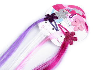 Kids' Faux Hair Braid Extension Clips - Colorful Shimmering Braid Set with Glitter Flowers