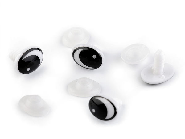 Black Oval Plastic Safety Eyes with Washers for DIY Dolls and Plush Toys - 11x15 mm