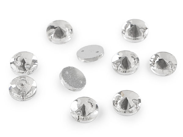 Round Glass Sew-On Rhinestones - 10mm Faceted Crystal Stones with Dual Sewing Holes for Jewelry, Garments, and Accessories