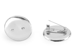 25mm Round Perforated Brooch Pin Back Base with Safety Clasp - Platinum Finish