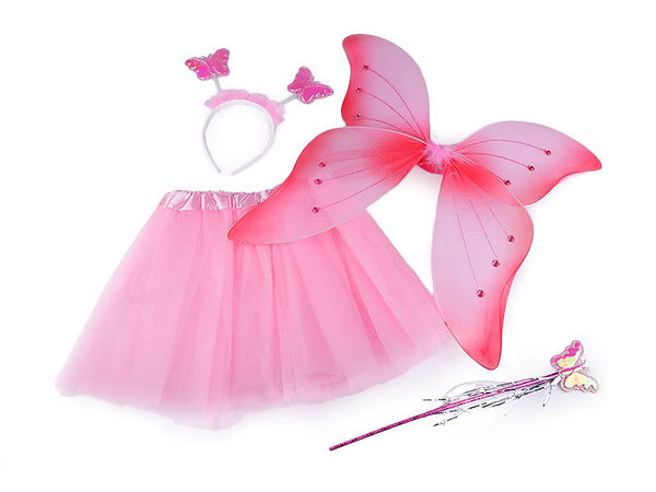 Premium 4-Piece Butterfly Fairy Costume Set - Dress Up Skirt, Reinforced Wings, Wand & Headband - Kids Party & Carnival Accessories