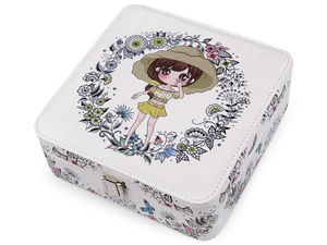 Elegant Printed Eco-Leather Jewellery Organizer Box with Heart Mirror (6.5 x 18 x 18 cm)