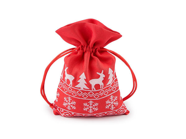 Festive Christmas Drawstring Gift Bags (10x15 cm) – Reindeer & Snowflake Holiday Party Favor and Gift Pouches