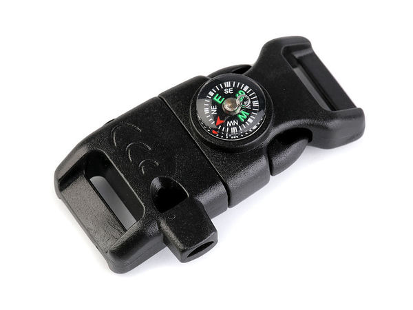 5-in-1 Tactical Side Release Buckle with Whistle, Compass, Fire Starter & Scraper (15mm Width)