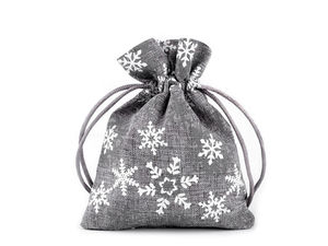 Small Christmas Snowflake Jute-Imitation Gift Bags with Satin Drawstring (10x13 cm) - Holiday Favor Pouches for Treats and Crafts