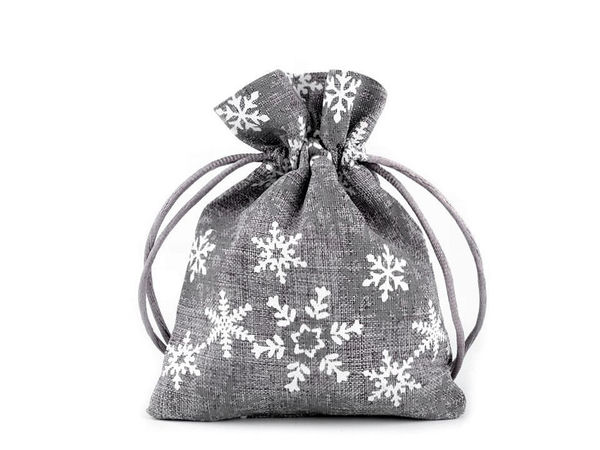 Small Christmas Snowflake Jute-Imitation Gift Bags with Satin Drawstring (10x13 cm) - Holiday Favor Pouches for Treats and Crafts