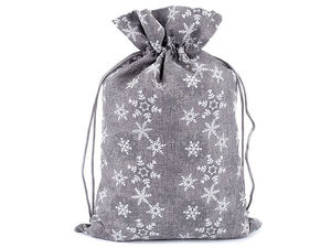 Rustic Christmas Jute Gift Bag with Snowflake Print and Satin Drawstring (20x30 cm)