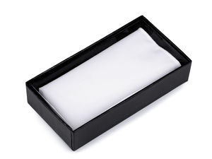 Premium White Cotton Pocket Square – Classic Handkerchief with Transparent Presentation Gift Box