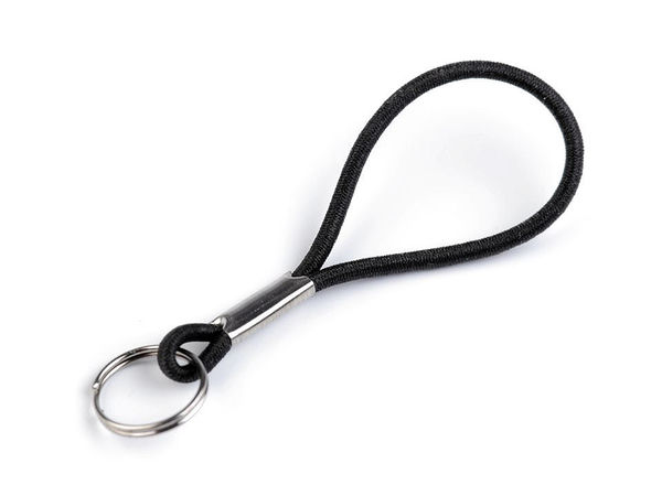 Black Elastic Lanyard Cord with Split Ring (65mm) – Premium Charm and Pendant Attachment for Handbags, Backpacks, and Zippers