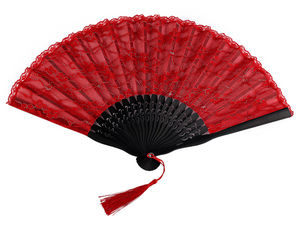 Elegant Floral Lace Hand Fan with Wooden Handle for Weddings, Balls, and Carnivals