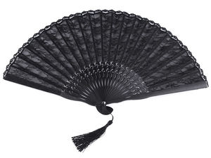 Elegant Floral Lace Hand Fan with Wooden Handle for Weddings, Balls, and Carnivals