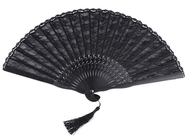 Elegant Floral Lace Hand Fan with Wooden Handle for Weddings, Balls, and Carnivals