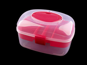 Transparent Sewing and Craft Storage Organizer Box with Removable Tray & Secure Lever Lock