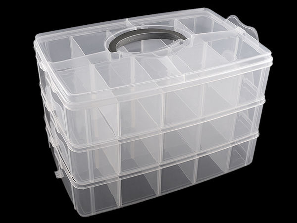 Premium 3-Tier Stackable Craft Storage Box - Clear Organizer with Adjustable Dividers & Carrying Handle