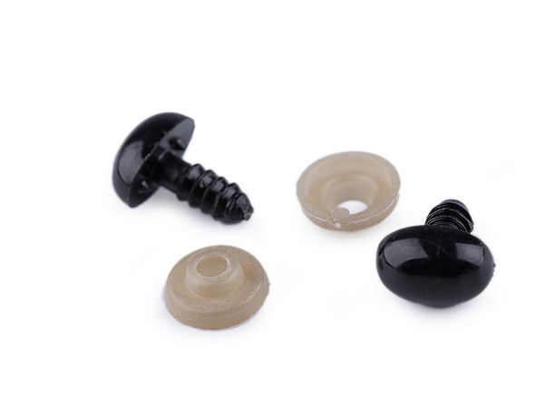 Black Oval Safety Eyes and Noses for DIY Stuffed Toys and Dolls (9x13mm) - Complete with Washers/Safety Backings