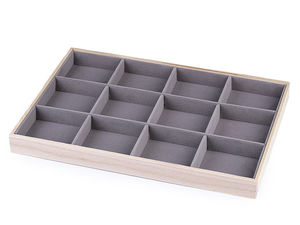 Premium Grey Velvet Wooden Jewellery Display Platter – 12-Compartment Showcase Tray with Removable Dividers