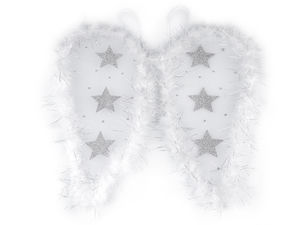 Elegant White Feather Angel Wings with Glittering Stars & Lurex Accents - Premium Costume Accessory for Adults & Kids
