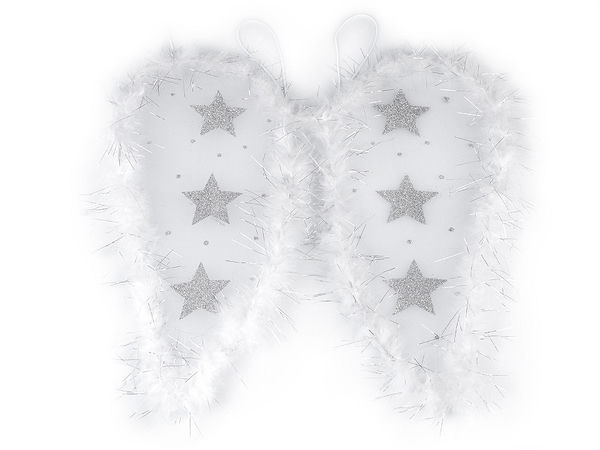 Elegant White Feather Angel Wings with Glittering Stars & Lurex Accents - Premium Costume Accessory for Adults & Kids
