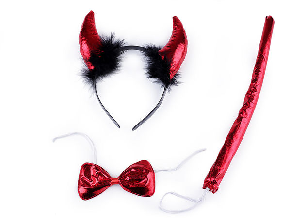 Red Devil Costume Accessory 3-Piece Set - Premium Horns Headband, Bow Tie, and Tail for Parties, Carnival, and Dress-Up