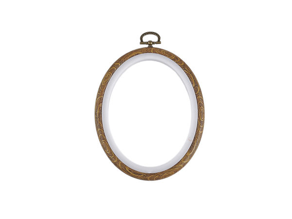 Premium Oval Embroidery Hoop and Wood-Grain Display Frame with Hanging Loop (11 x 13.5 cm)