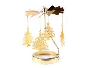 Premium Gold Rotary Spinning Christmas Tealight Holder Carousel - Tree & Snowflake Designs