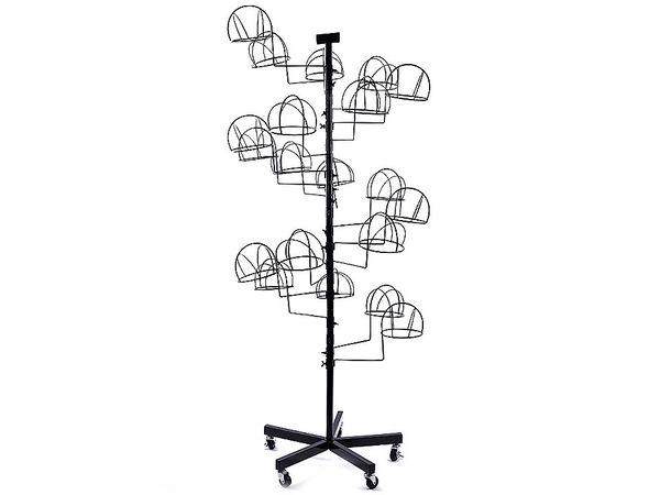 Black Metal Hat and Cap Display Stand - Mobile Retail Rack with 20 Holders