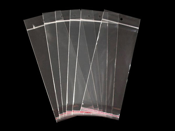 Premium Clear Self-Adhesive Seal Bags with Hang Hole (8x19.5 cm) - Glossy Cellophane Display Pouches for Jewelry & Crafts