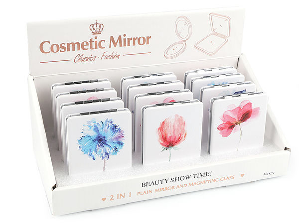 Floral Compact Pocket Mirror - Premium Double-Sided Makeup Mirror with Eco-Leather Case