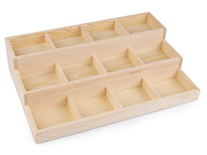 Natural Wood 3-Tier Jewelry and Mineral Display Stand with 12 Compartments (24 x 35.5 cm)