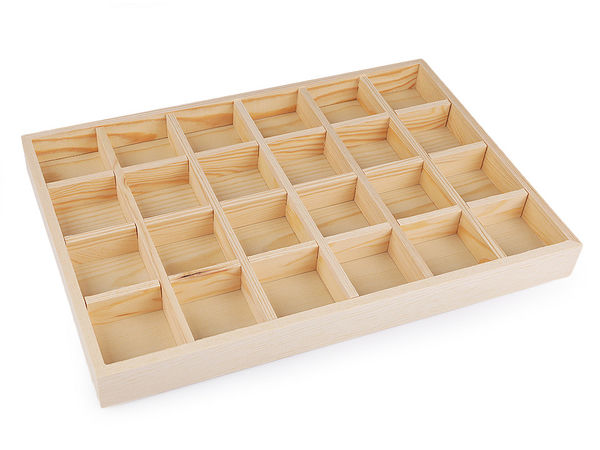 Premium Wooden Jewelry Display Organizer Tray - 24-Compartment Grid Showcase (24x35 cm)