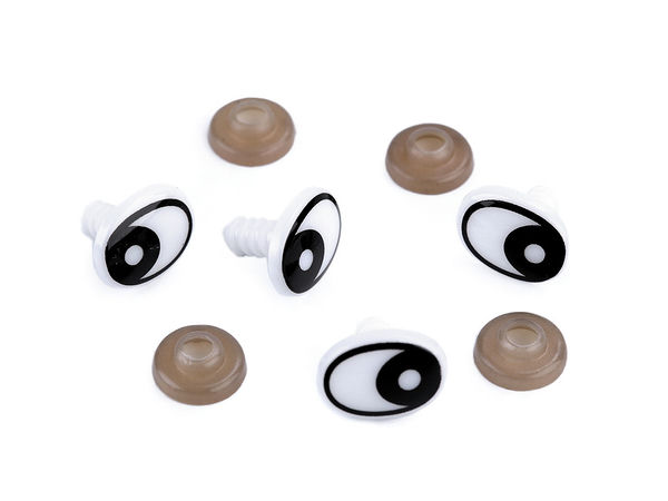 Premium Black Oval Safety Eyes (12x16mm) with Washers - Threaded Craft Eyes with Sly Look for DIY Dolls, Amigurumi, Plush Toys