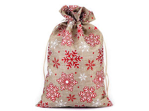 Natural Burlap Glitter Snowflake Christmas Gift Bag - Premium Jute Imitation Drawstring Pouch (20.5 x 30.5 cm)