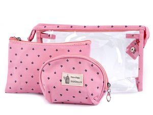 Premium 3-Piece Travel Cosmetic Bag Set - Transparent Organizer and Lined Makeup Pouches with Crown Pattern